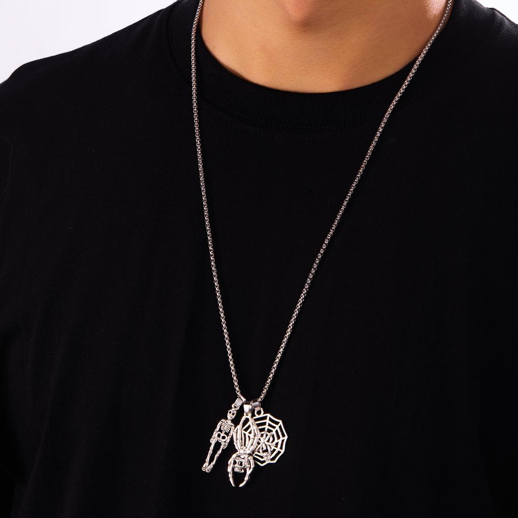 Vintage Charme Skelett Spinnennetz Halskette Herren Damen Goth Punk Totenkopf Geist Hand Anhänger Kette Halskette Halloween Schmuck Geschenk