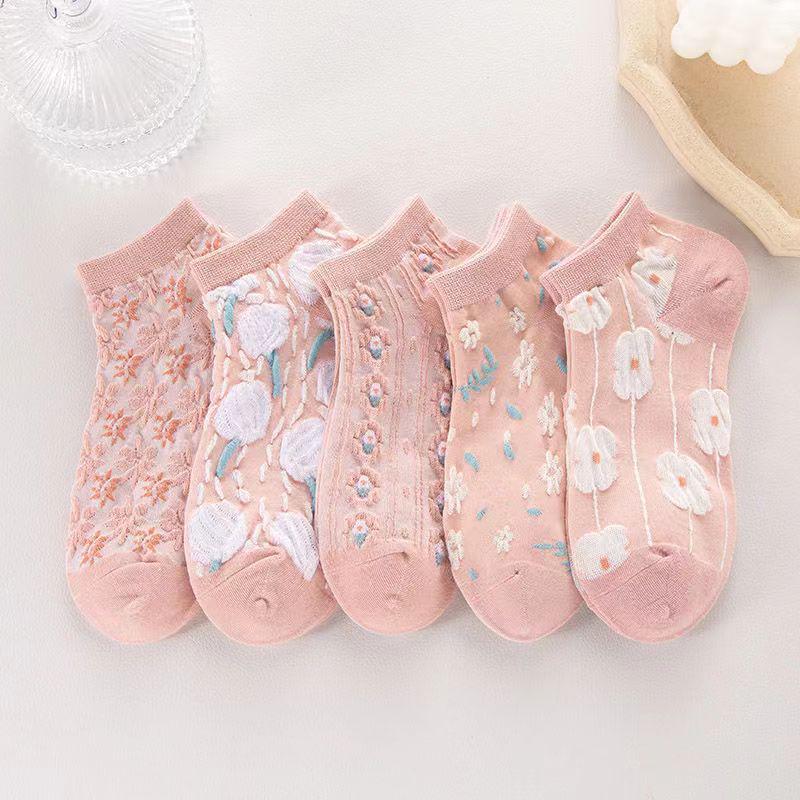Women's Lace Floral Mesh Ankle Socks - Breathable, Sweet, and Lightweight for Summer