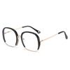 68040 Metal Half-Circle Large-Frame Glasses Frame, Plain Men'S And Women'S Anti-Blue Flat Glasses
