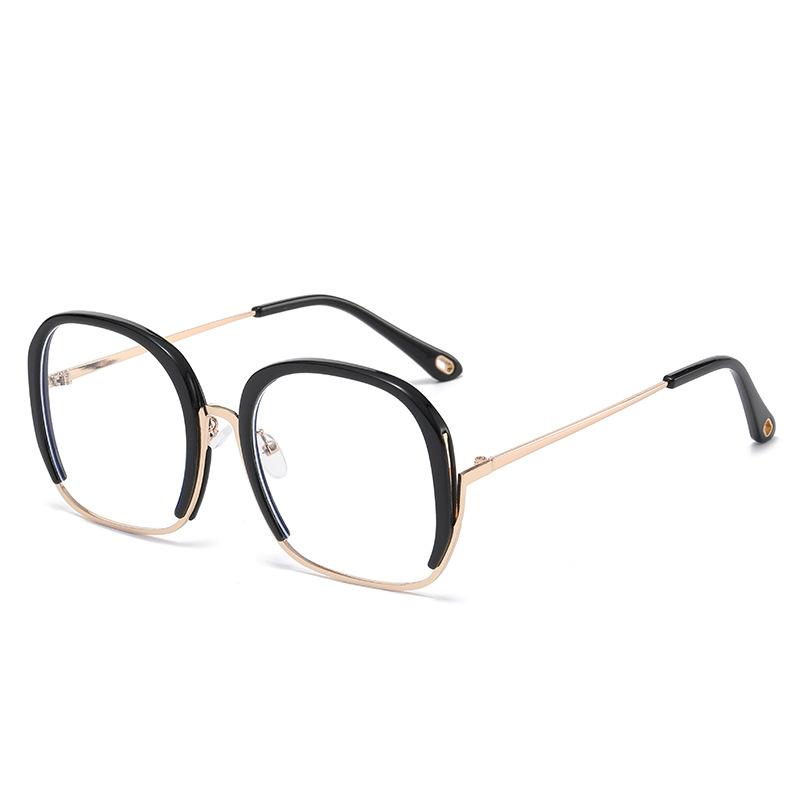 68040 Metal Half-Circle Large-Frame Glasses Frame, Plain Men'S And Women'S Anti-Blue Flat Glasses