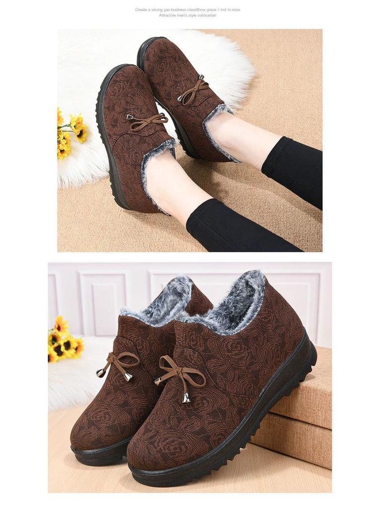 Women's Thickened Lined Winter Shoes: Non-Slip, Soft Sole Cotton Boots for Middle-Aged and Elderly