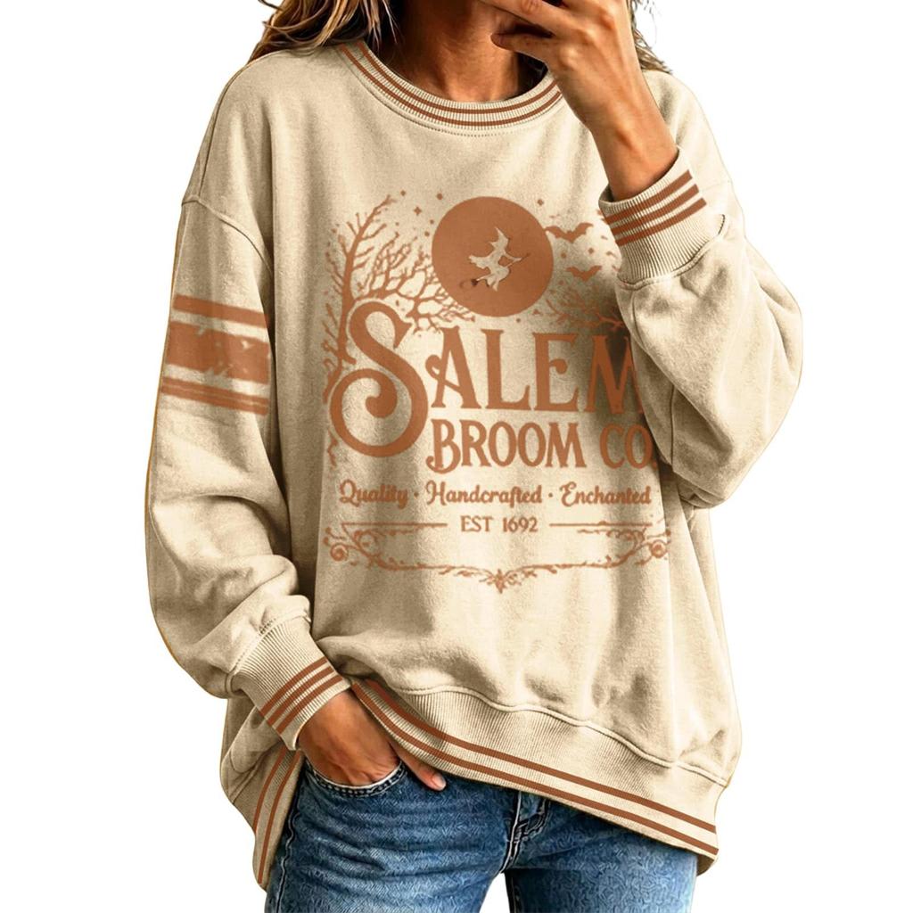Women's Halloween Print Stylish Casual Long Sleeve Neck Sweatshirt for Fall
