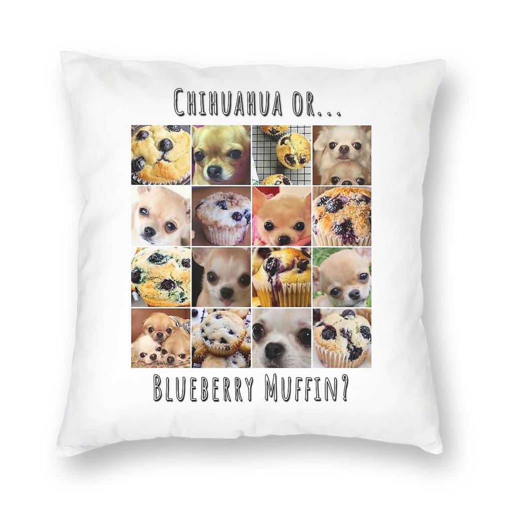 Chihuahuas Vs Blueberry Muffins Square Pillowcase Polyester Linen Velvet Printed Zip Decorative Throw Pillow Home Cushion Cover