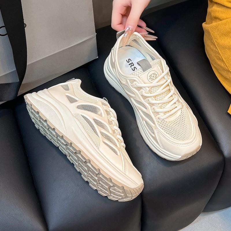 Summer Hollow Women's Casual Sneakers Breathable Height-increasing Platform Shoes Soft Sole Shock-absorbing Running Shoes 2025