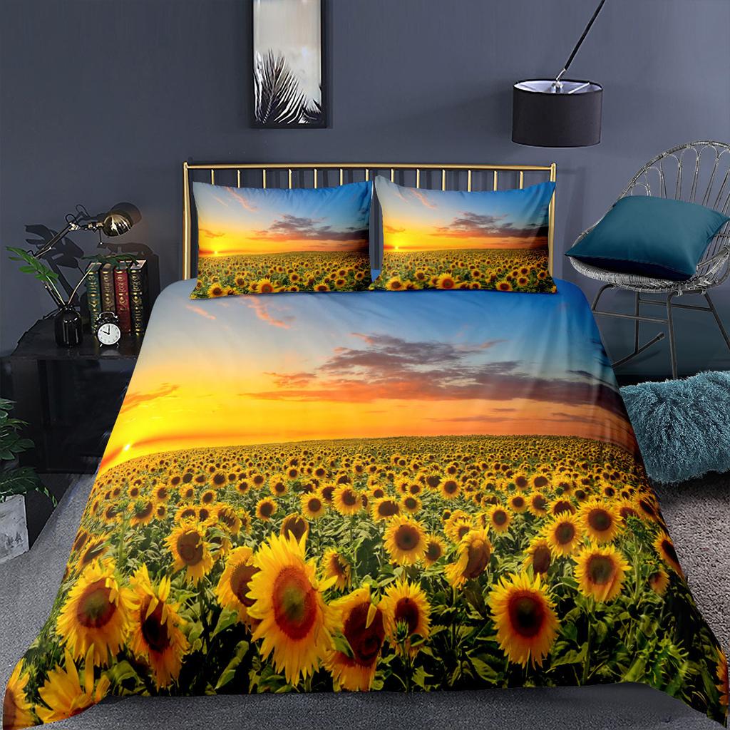 3D-Sonnenblumen-Serie Home-Bettwäsche-Set, Bettbezug und Kissenbezug, Australien/EU/US, Einzel-/Doppelbett, Full-Size-Heimdekoration