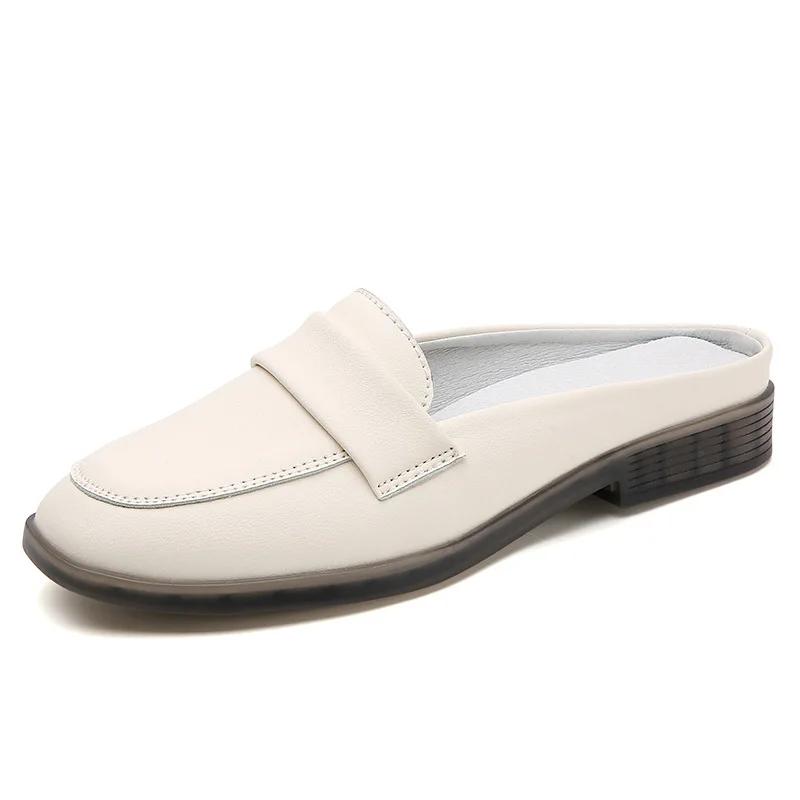 

Новые летние шлепанцы Baotou, модные шлепанцы на плоской подошве из мягкой кожи для выхода в свет для женщин 35 бежевый