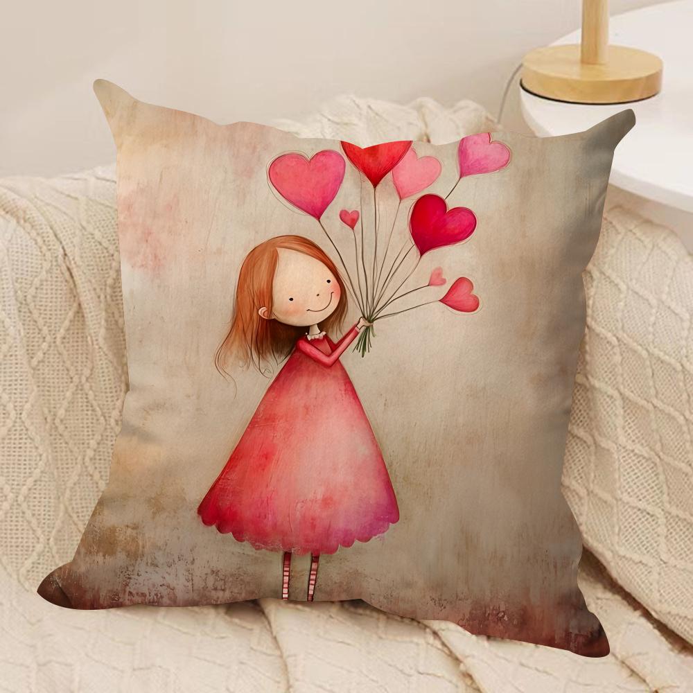 The girl is holding flowers Cushion Cover Soft Plush DoubleSided Printed Sofa Pillow Cushion Cover  Cozy AllSeason Decor Gift