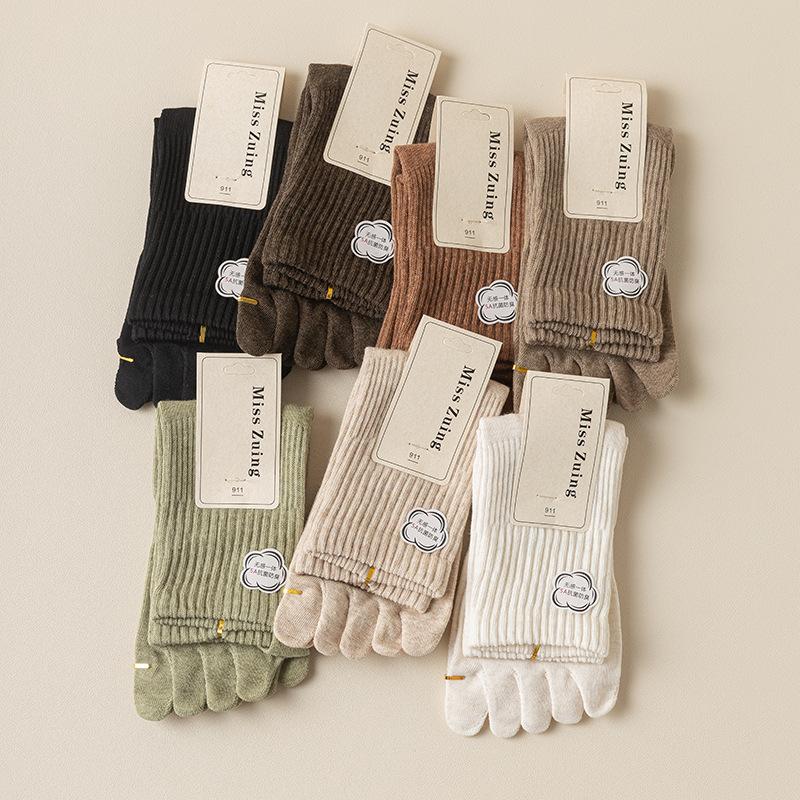 1 Pairs Spring Five Fingers Women Socks Japan Style Solid Colour Ladies Split Toe Sports Socks kawaii Cotton Harajuku Toe Socks