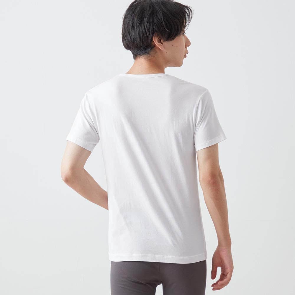 Belle Maison Short Sleeve Cotton Blend Warm Inner Size L Men's V-Neck Shirt, Hotcot, Off-White,