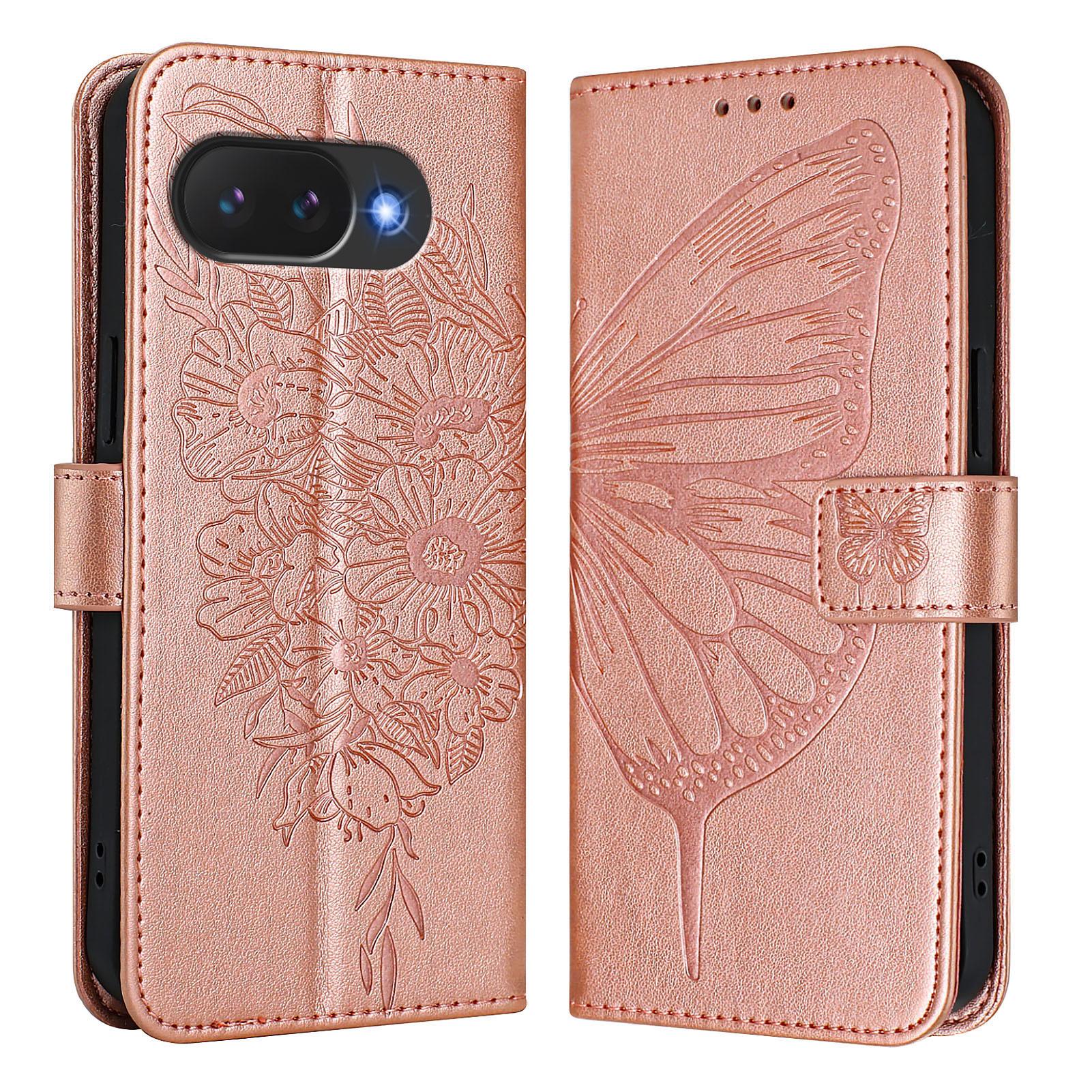 

For Google Pixel 10a Wallet Case with Wrist Strap Butterfly Imprint Leather Phone Cover