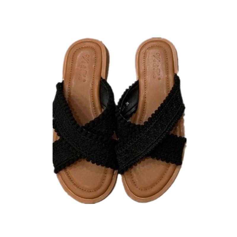 One-word slippers women wear flat bottom in summer 2025 This year's popular new fairy style French soft bottom cool slippers tide