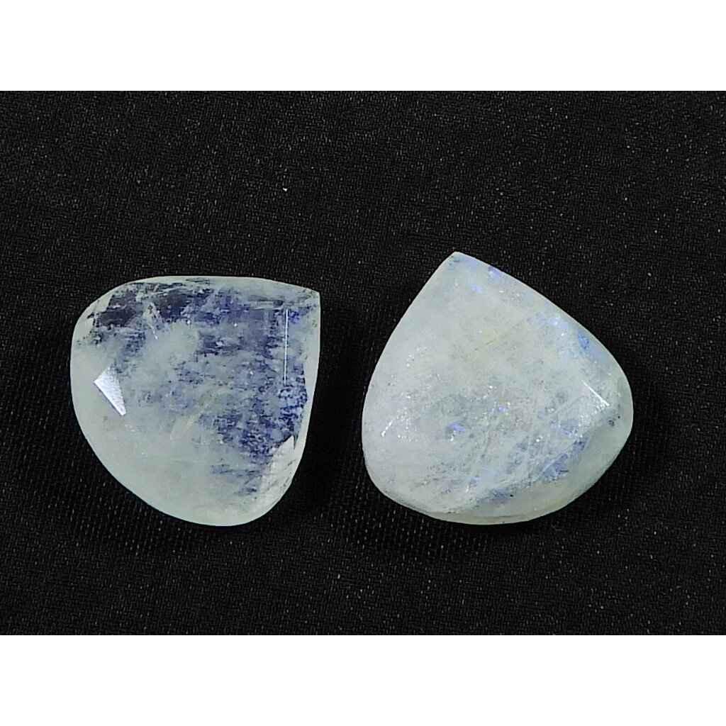 15X15MM Natural Rainbow Moonstone Pear Both Side Faceted Gemstone 2 Pcs Lot RML-893