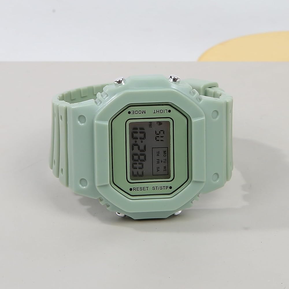 Kids Digital Watch Boys Girls Colorful Alarm Clock with Day Display Green
