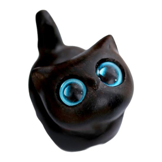 Mini Cat Figurine Hand-carved Wooden Cat Statue Collectible Polished Miniature