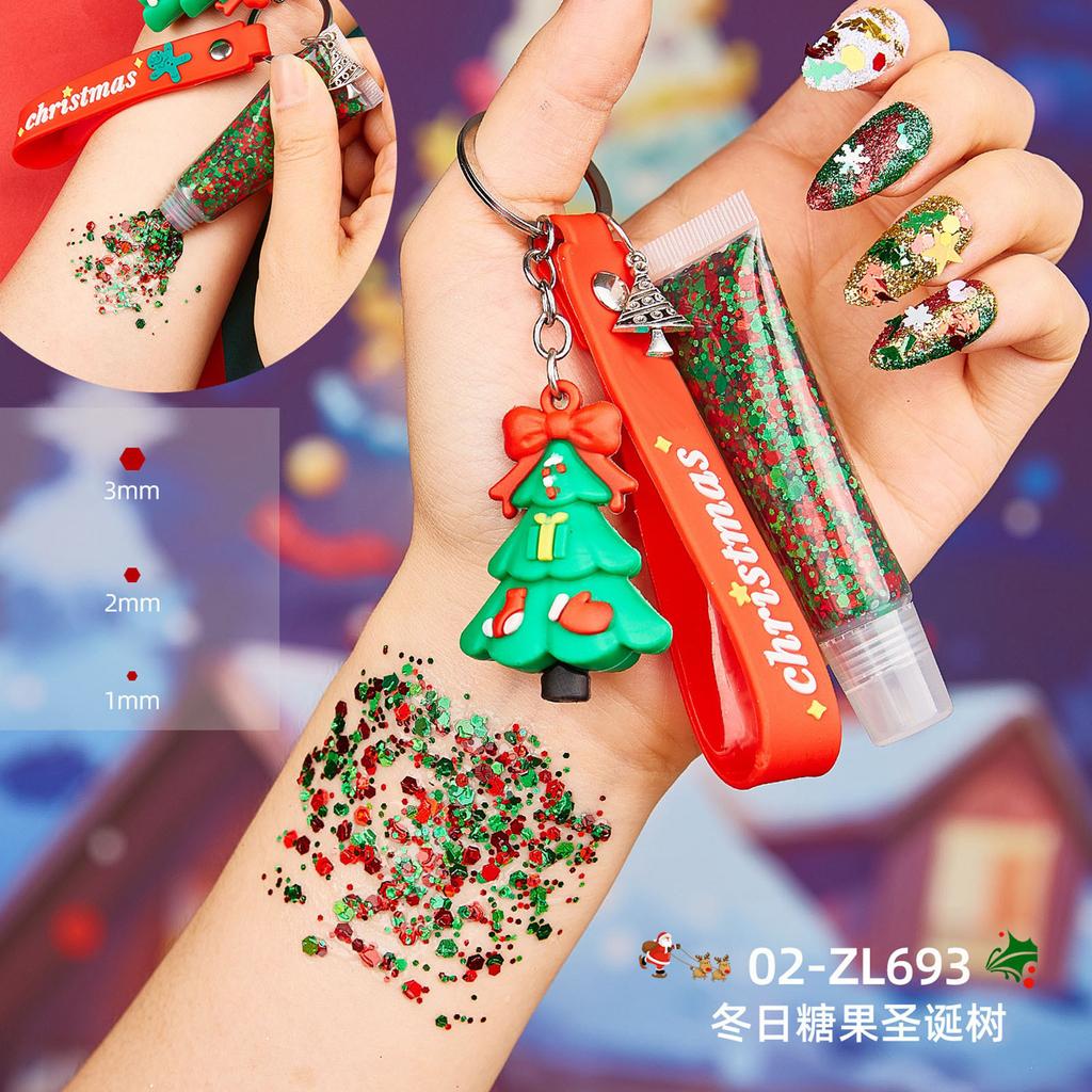 Make-up-Weihnachts-Pailletten-Körper-Glitzer-Gel-Schlüsselanhänger-Anhänger-Set zum Selbermachen von Nagelschmuck.