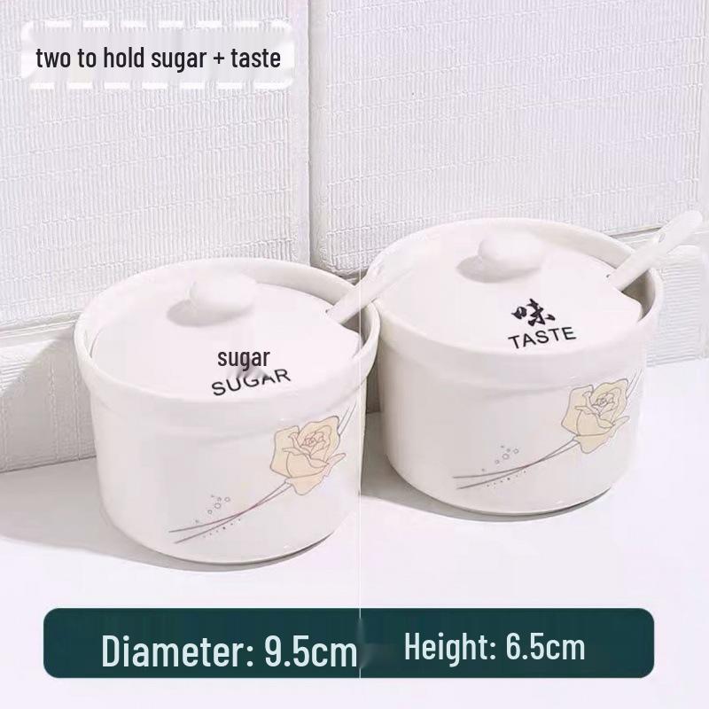 Ceramic Spice Jar Set with Lid & Spoon - Perfect for Salt, Sugar, Chili, or Oil