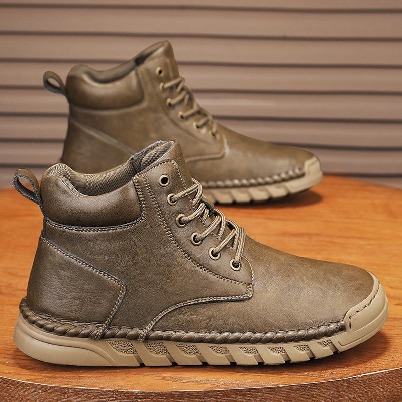 Fashion Casual Leather Men High Top Boots Man Comfy Warm Shoes Fur Winter Snow Casual Shoes Outdoor Platform Ankle Boots Luxury Sneakers