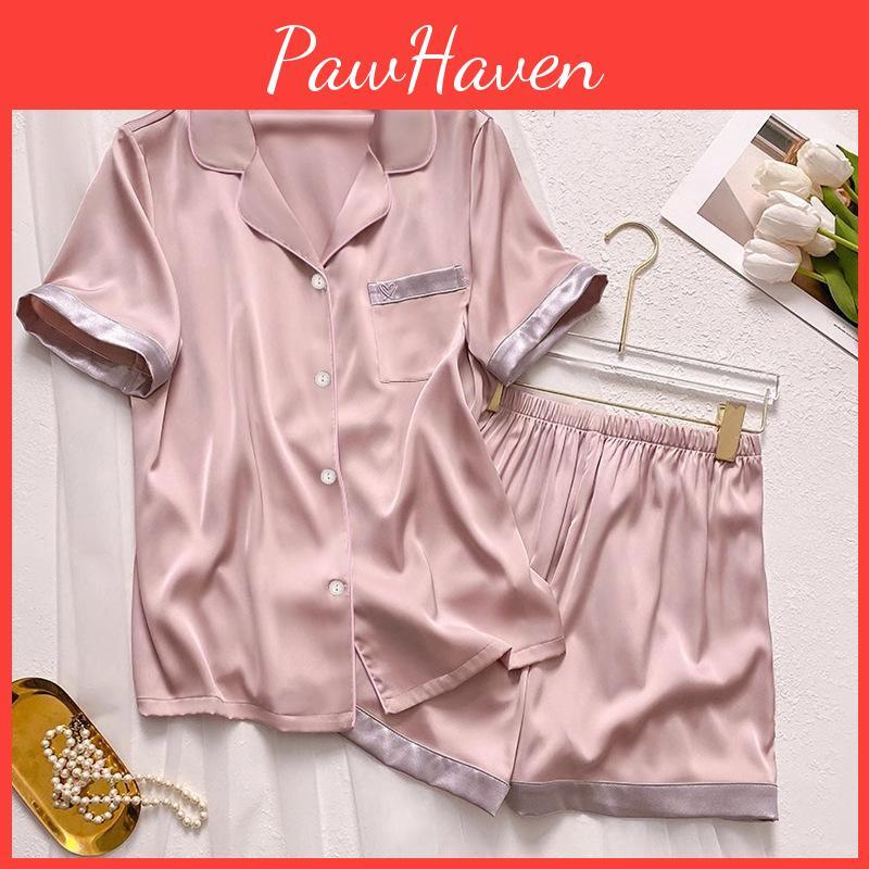 Style Sweet Ice Summer Womens Silk Pajamas Cool Shortsleeved Homewear Set