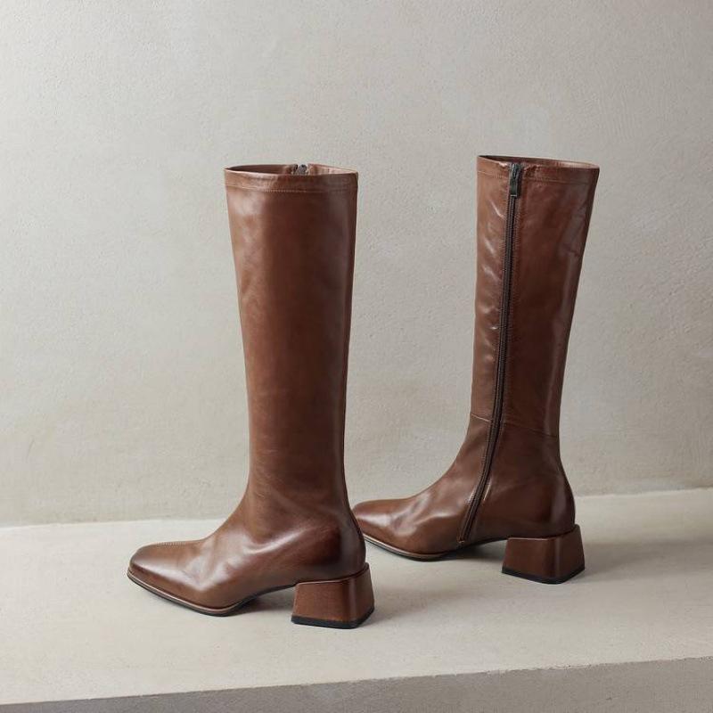 

Осенне-зимние кожаные ботинки Мартин, боковая молния, круглый носок, универсальные, большого размера, женские ботинки, новый квадратный каблук, из вымытой коровьей кожи, высокие ботинки 40