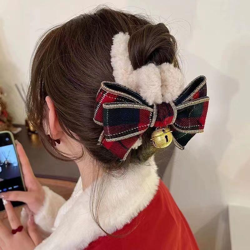 1pc Christmas Bell Bow Plush Hair Clip Cute Autumn/Winter Back-of-Head Clip For Ponytails And Bun Hairstyles Large Shark Clip
