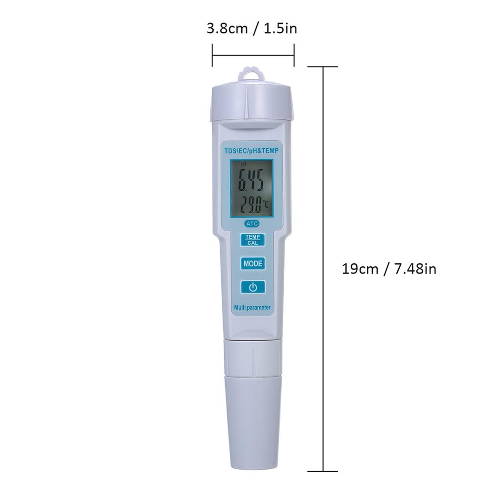 4 In 1 Water Quality Tester pH EC TDS Temperature Meter IP55 Waterproof Automatic Shutdown Backlight Display Tester