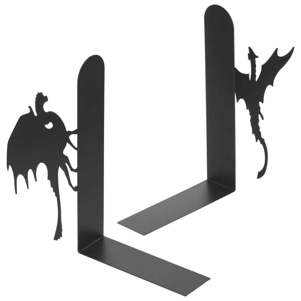2Pcs Dragon Bookend Stable Dragon Metal Bookend with Rust Proof Spray Paint for Shelves for Securing File and Magazine Home