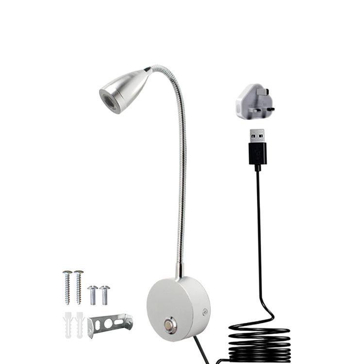 3W LED Gooseneck Wall Light with Touch Dimming for Bedside and Hotel Reading