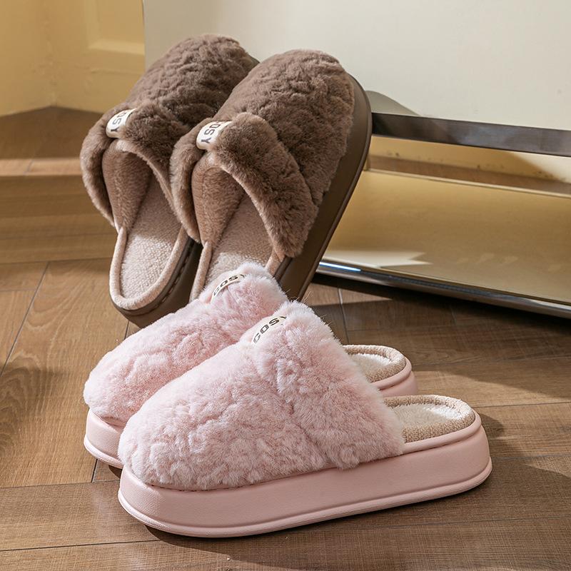 Förtjockade plyschtofflor i bomull Vinter par hem inomhus tjocksulade plyschtofflor Halkfria plysch varma skor
