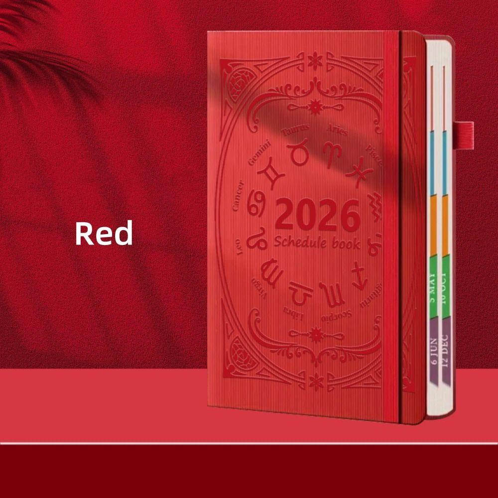 English 2026 Schedule Planner Notepad Textured PU Wear-resistant A5 Agenda Planning Notebook Efficiency Bookmark
