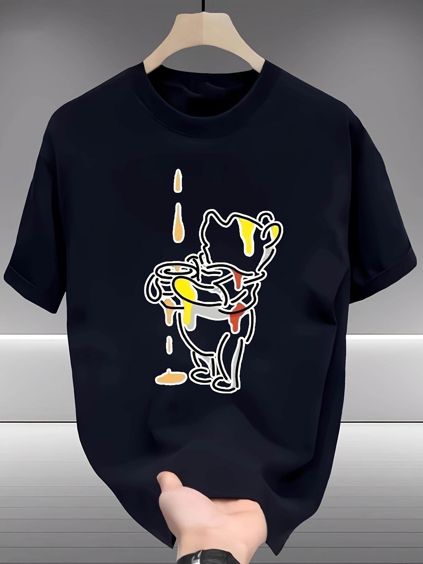 Casual T-shirt - Black Summer Tee with White Abstract Print S