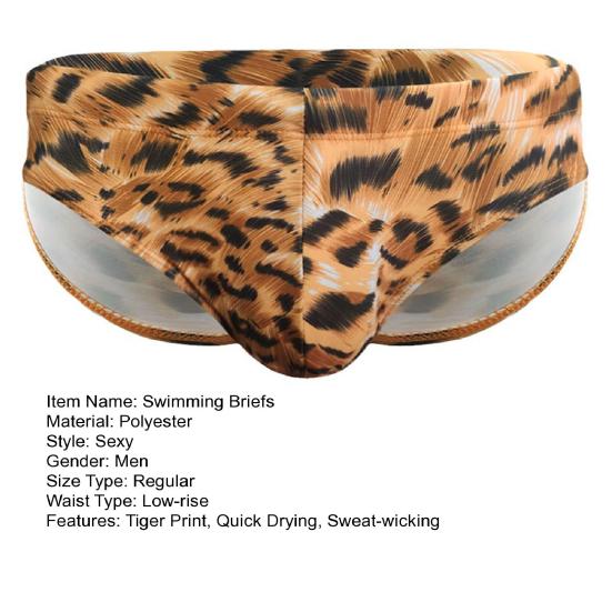 Men Swimming Briefs Low-rise Tiger Print Swim Trunks Slim Fit Swim Briefs