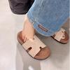 Fashion platform slippers women's 2025 summer new seaside open-toed one-word slippers small fragrant style outside wearing beach women's shoes