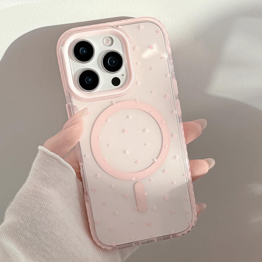 Girls Pink Star Suitable for Apple 16 Promax Mobile Phone Case Iphone13 Anti fall 15 Full Coverage 14 Magnetic Suction 11 Korean