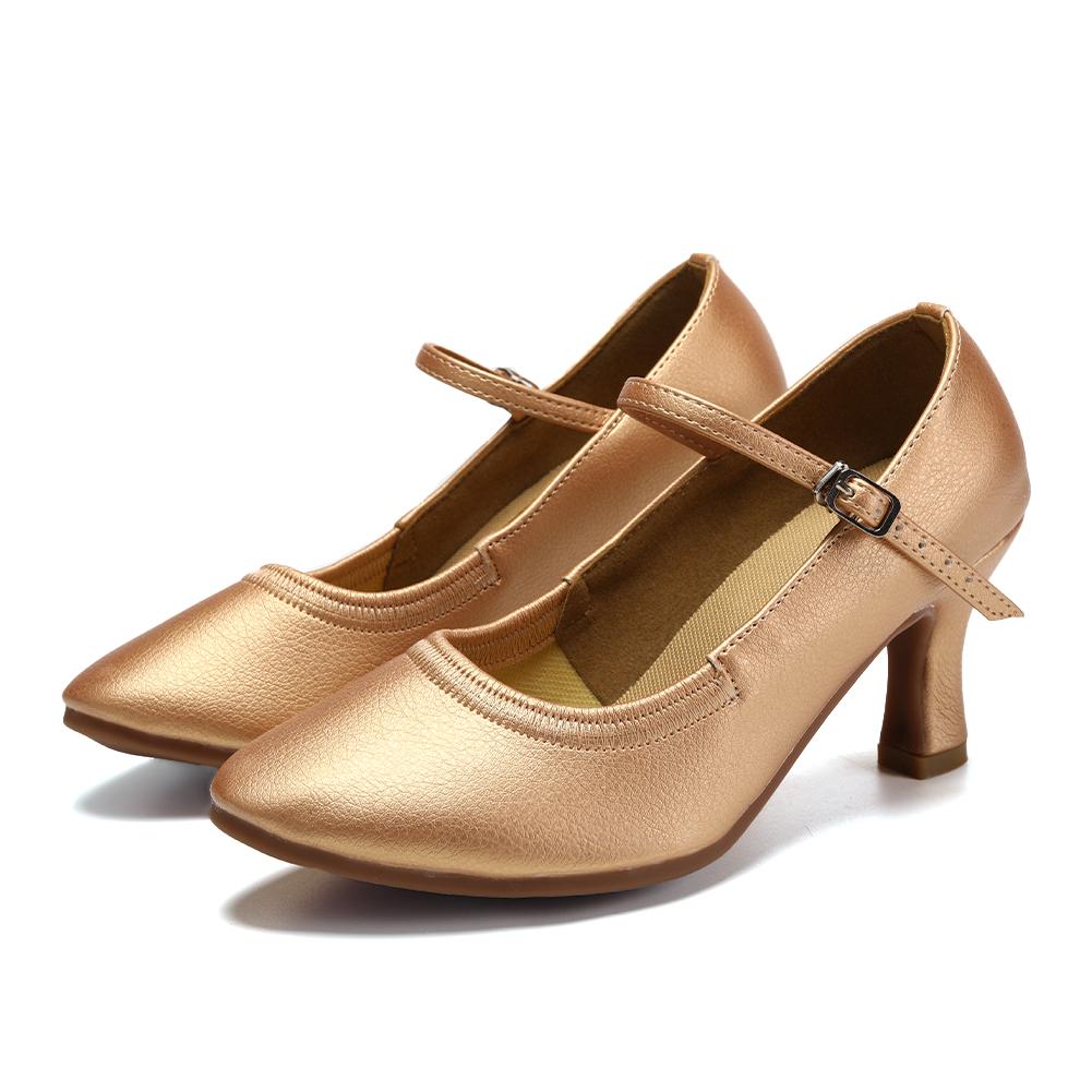 Leather Modern Dance Shoes for Women Soft Rubber Sole Party Ballroom Dancing Shoes Heel 7CM Close Toe