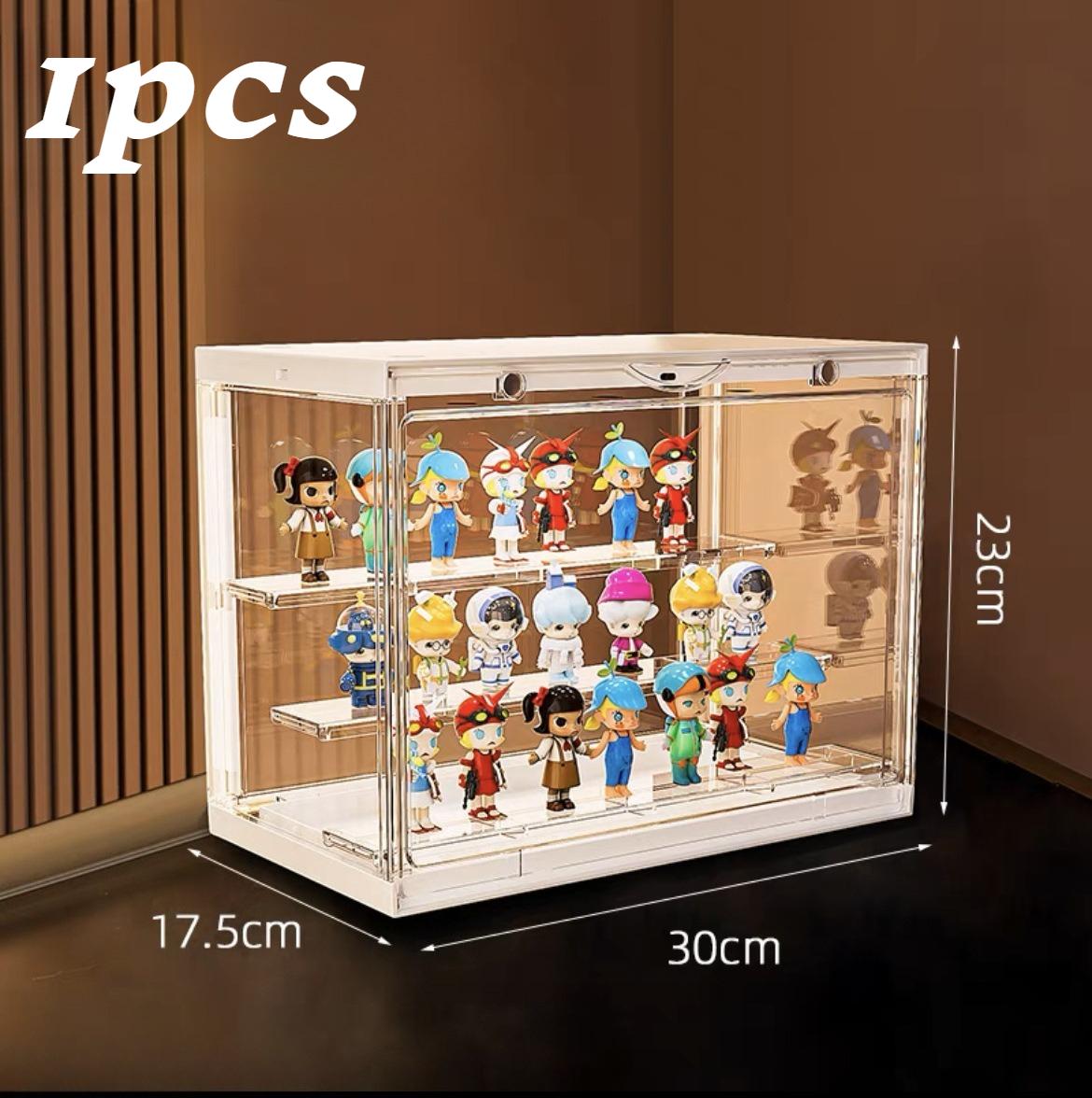

White Magnetic Levitation Sensor LED Clear Acrylic Box for Labubu Popmart Stepped Adjustable Dustproof Display
