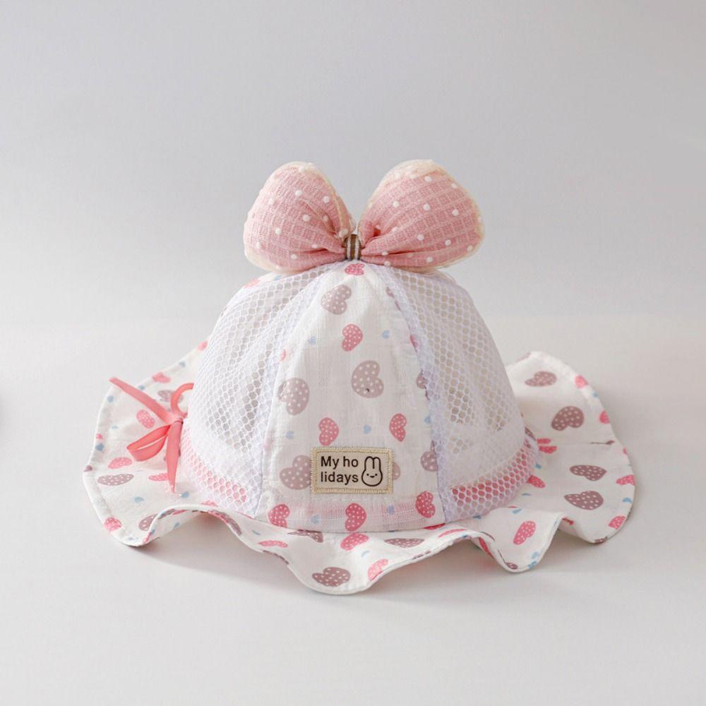 Drawstring Cute Bow Infant Basin Cap Adjustable Baby Sun Protection Cap Kids Fisherman Hat  Toddler