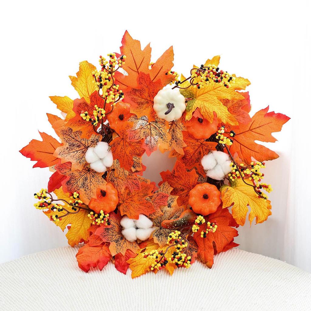 2026 Autumn Halloween Berry Pumpkin Wreath, Home & Door Decoration Vine Ring for Thanksgiving
