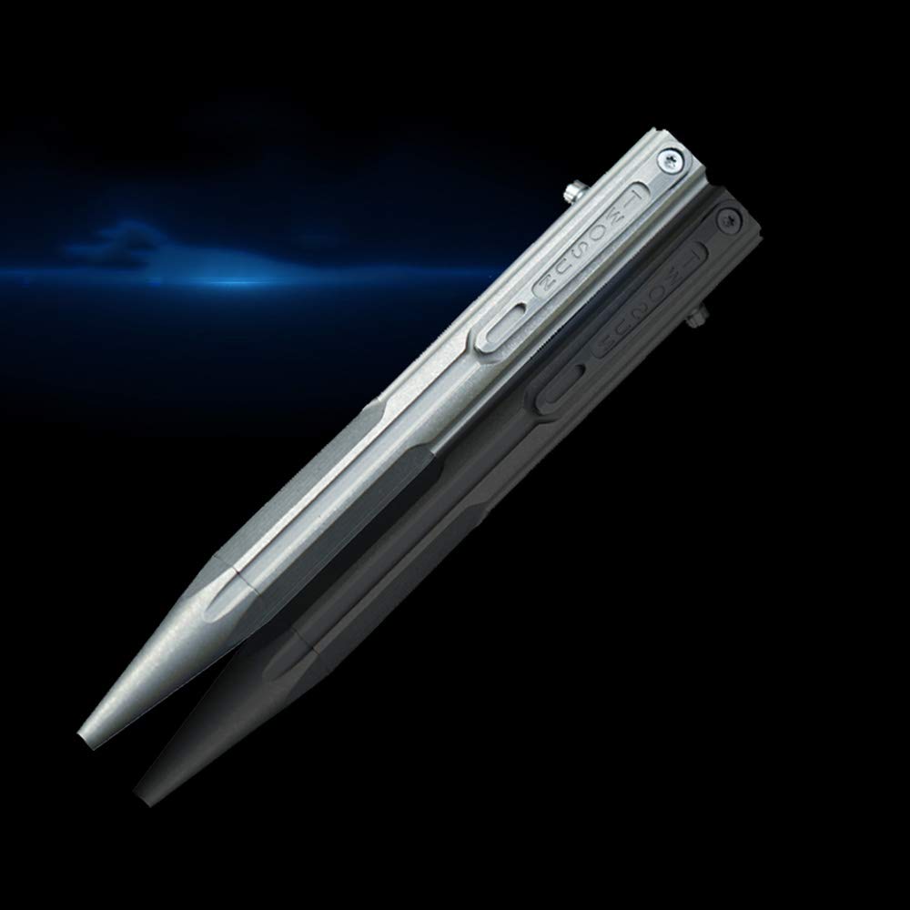 Hamans Bolt Action Titanium Ballpoint Pen with Compact EDC Tool Pen, Clip, Size, (Gray)