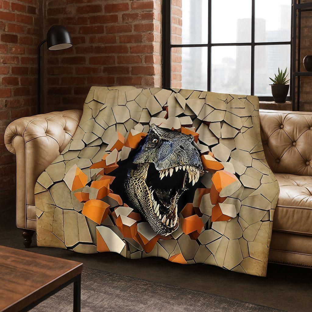 3D Illusion Breaking Wall Dinosaur Animal Series Flannel Blanket,Cozy Soft Throw Blanket for Home Bedroom Bed Sofa Cover Kids