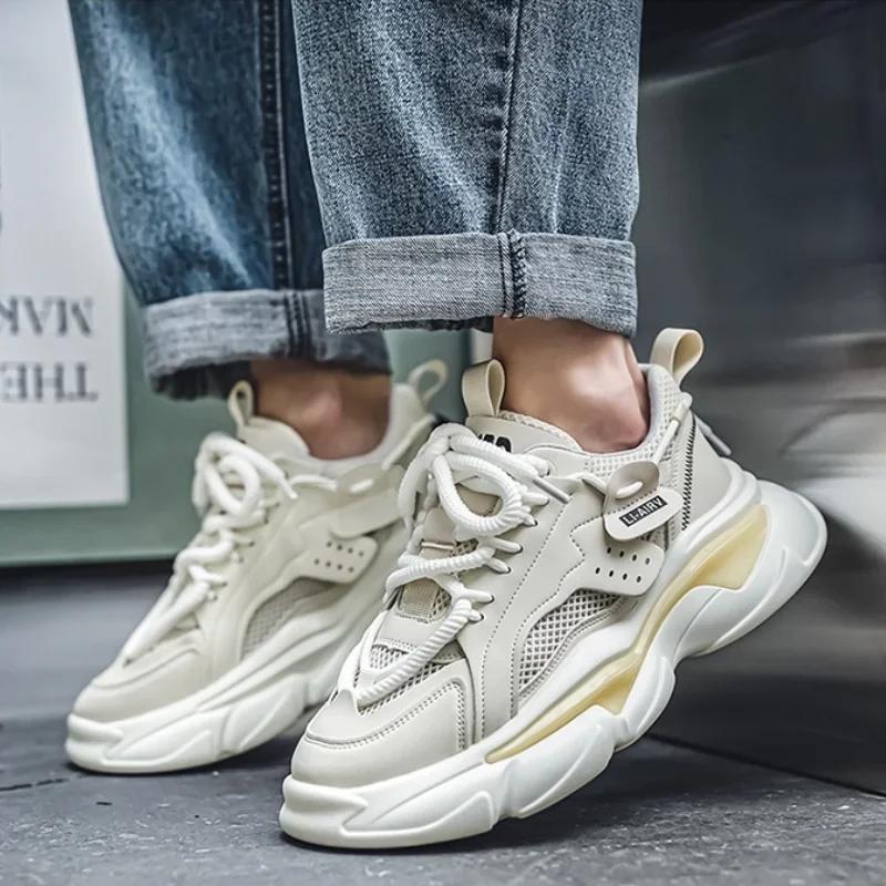 Men's Sneakers Wear-resistant Fashion Outdoor Casual Shoes Mesh Mens Running Shoes Lace-up Platform Shoes Comfortable Zapatillas