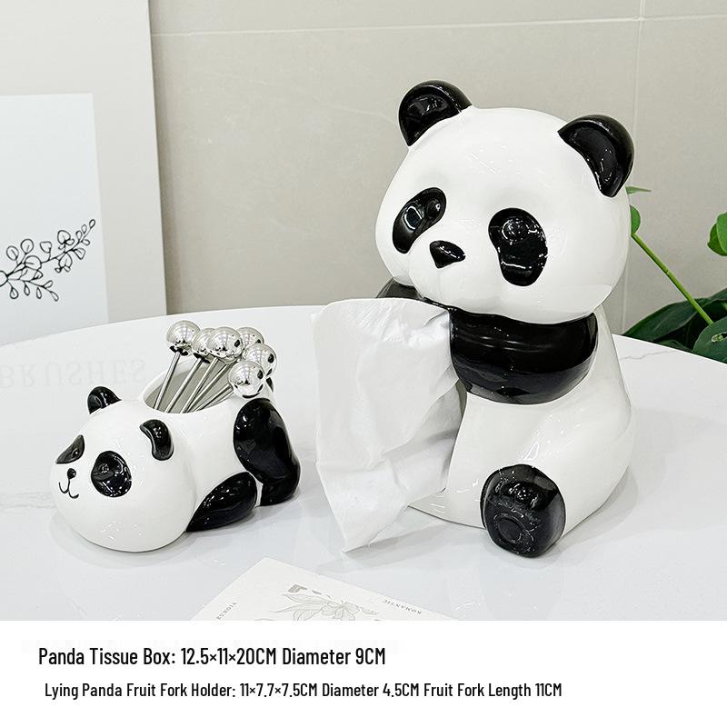 Panda Ceramic Tissue Box Holder - Creative Cartoon Napkin Dispenser for Living Room Decor