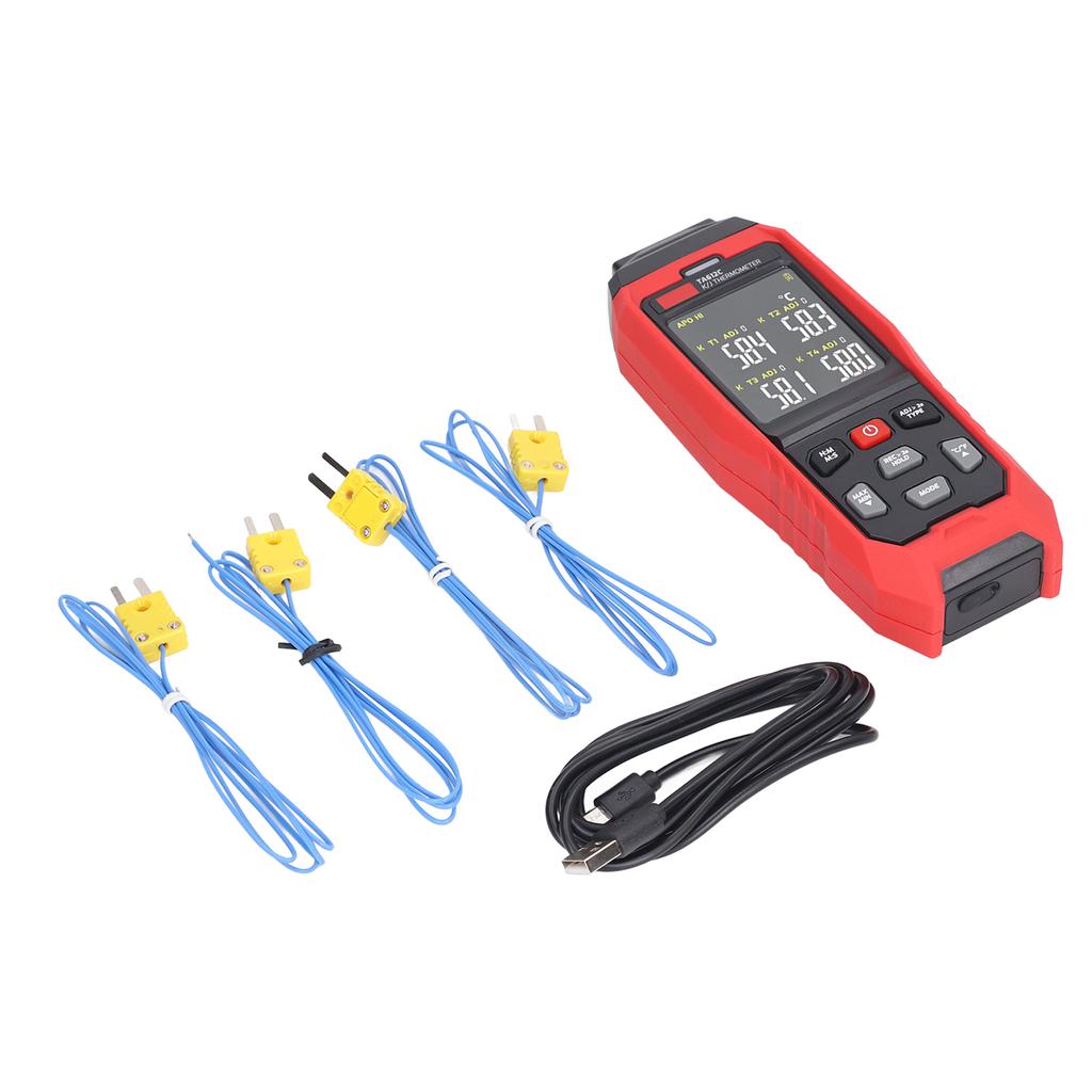 K Type Thermocouple Thermometer 4 Channel Accurate Measurement Digital Contact Thermometer Red
