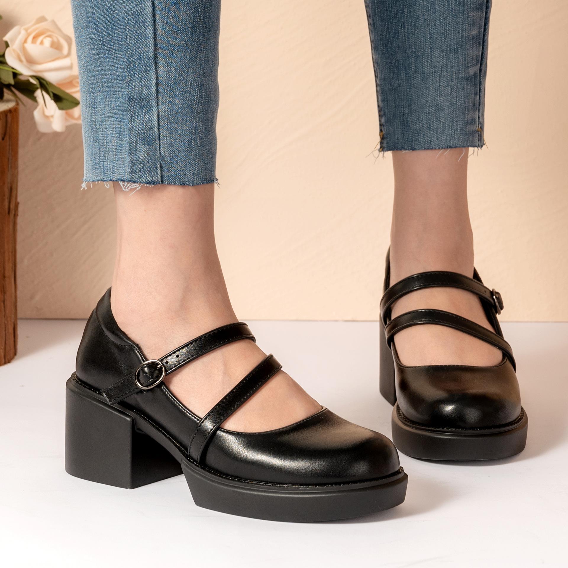 Summer Women s Mary Jane High-Heeled Sandals - Closed-Toe PU Leather, Thick Heel, Comfortable Fit. 37 чёрный