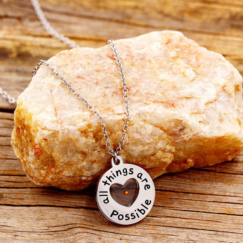 Stainless Steel Circular Engraved Mustard Seed Pendant Necklace