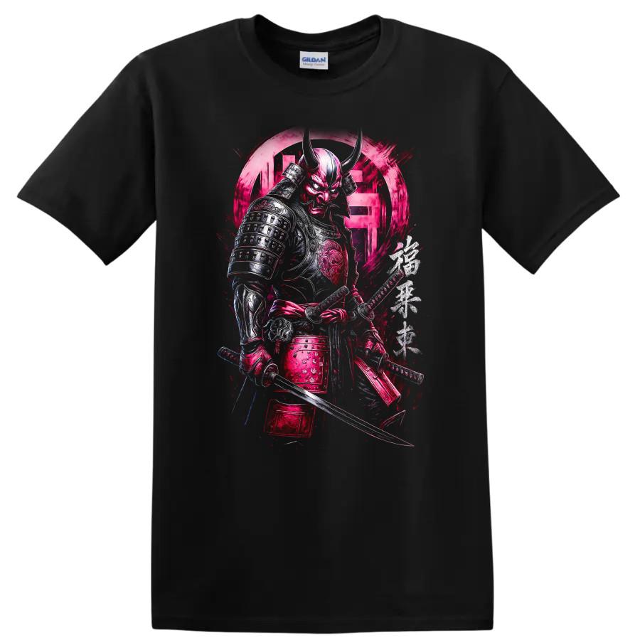 Samurai Warrior Graphic T Shirt Japanese Art Red and Silver Tee
