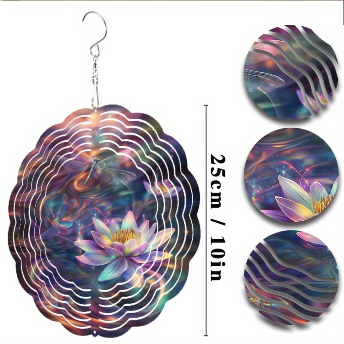 

10-дюймовый металлический ветряной спиннер, яркий дизайн лотоса, уличный декор для сада, балкона, лужайки, светоотражающая, прочная подвесная художественная скульптура 01A