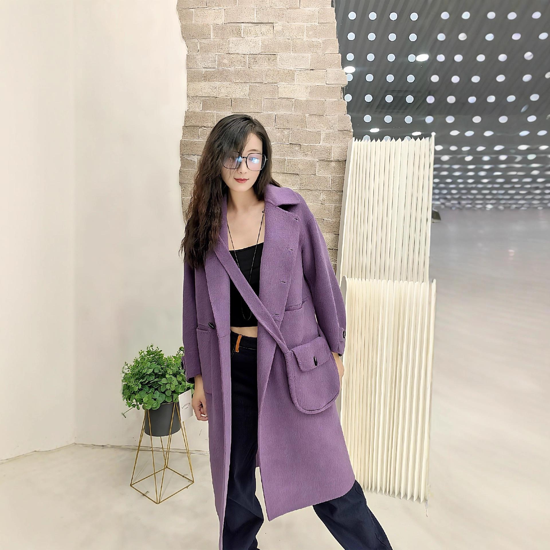 

Женское серое двустороннее кашемировое пальто - Высококачественное 2025 корейского стиля свободное длинное пальто-оверсайз из шерстяной смеси для осени/зимы. Medium