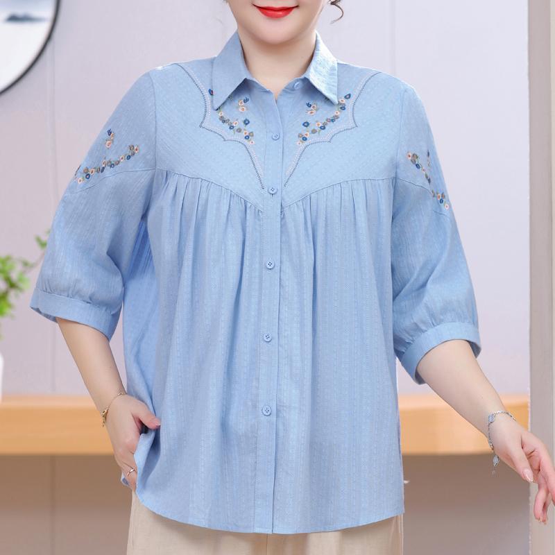 Plus Cotton 100 Womens Size Top – Loose Vneck Casual Blouse Sizes 4xl8xl For Middleaged Ladies