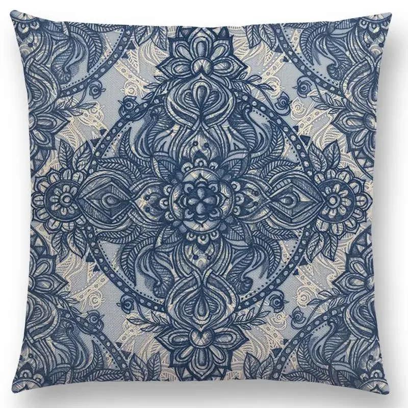 New Boho Art Flower Gorgeous Floral Diamond Doodle Botanical Geometry Mandala Decorative Pattern Cushion Cover Throw Pillow Case