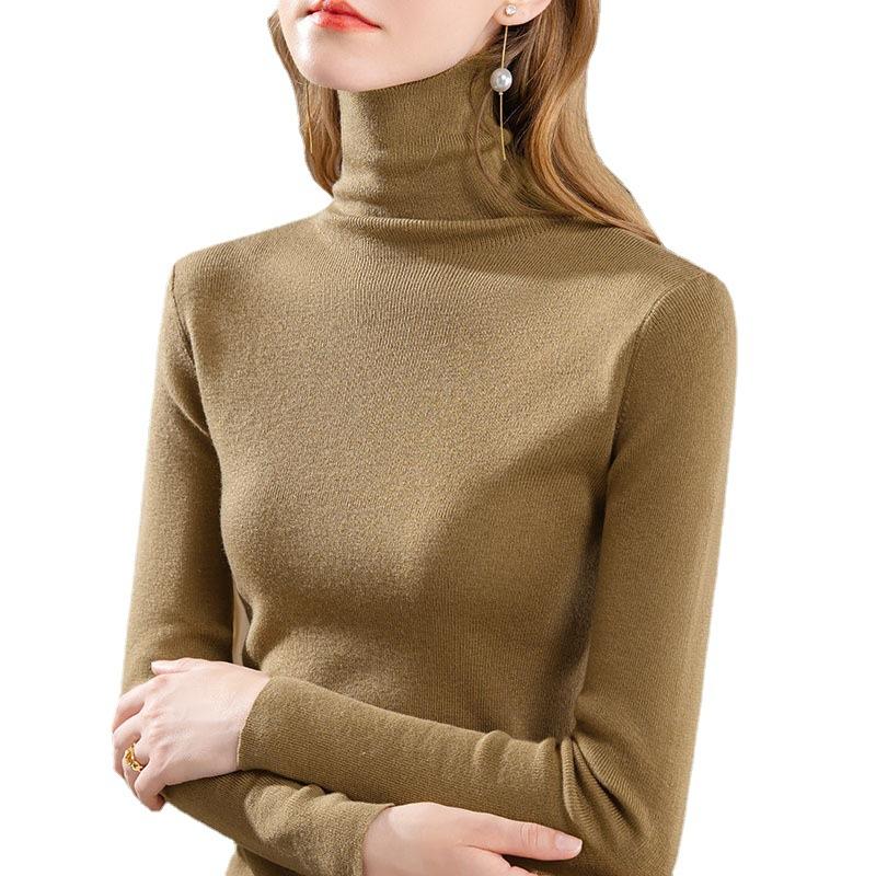 Turtleneck Knitted Bottoming Shirt Women's New Women's Clothing Solid Color Elastic Pullover Sweater Warm Inner Top